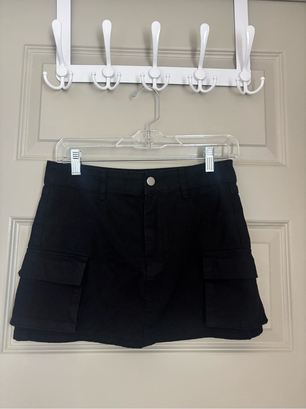 Black Cargo Mini Skirt
